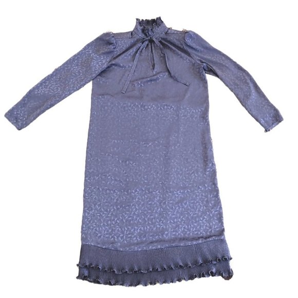 VTG 70s Iridescent Lavender Dress High Neck Ruffle Puff Sleeve Cottagecore M L - Picture 10 of 10